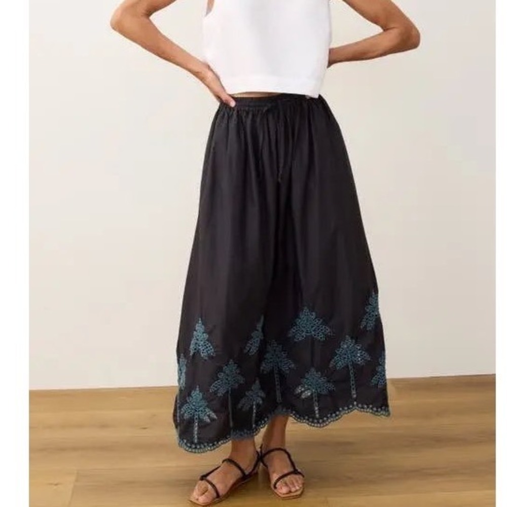 Marine Layer Ryland Skirt Womens S Black Teal Palm Tree Eyelet Maxi 19128